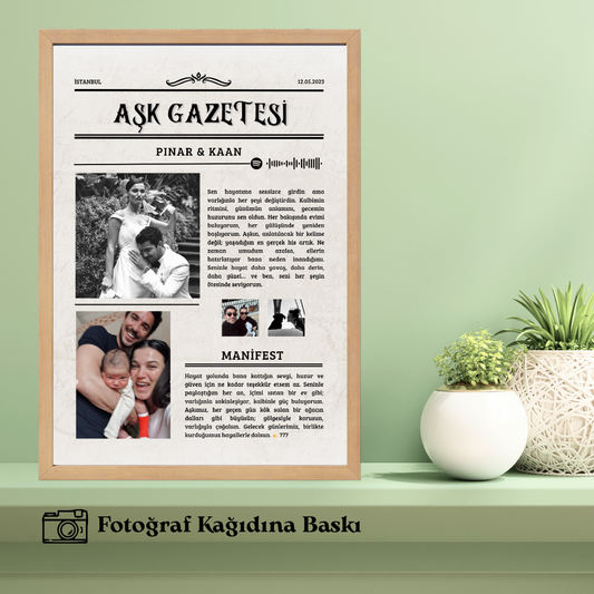 Aşk Gazetesi Tekli Ahşap Tablo (fotoğraflı)