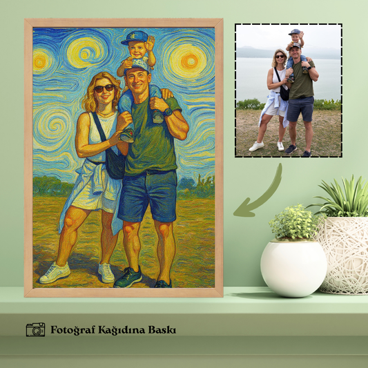 Van Gogh Temalı Ahşap Çerçeveli Karikatür Tablo