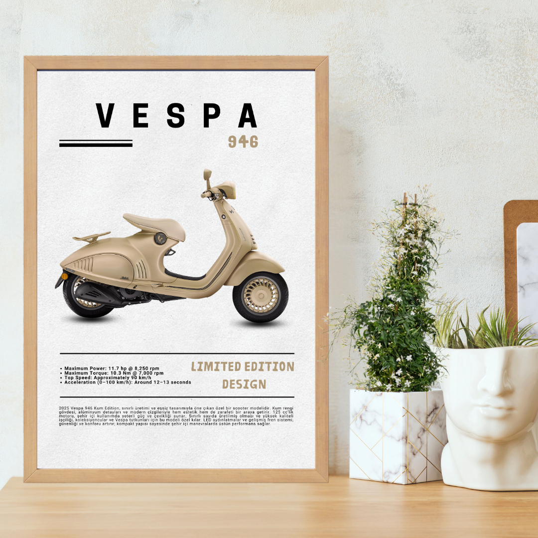 Vespa 946 Tekli Ahşap Motosiklet Tablo