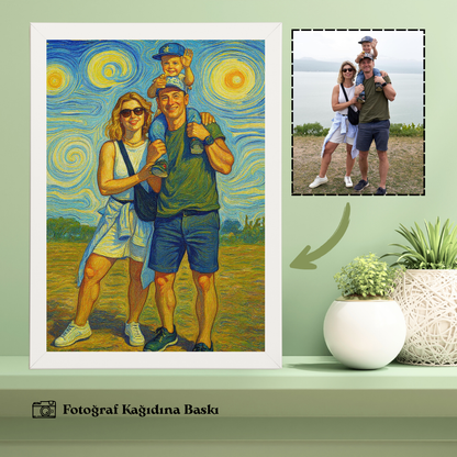 Van Gogh Temalı Ahşap Çerçeveli Karikatür Tablo