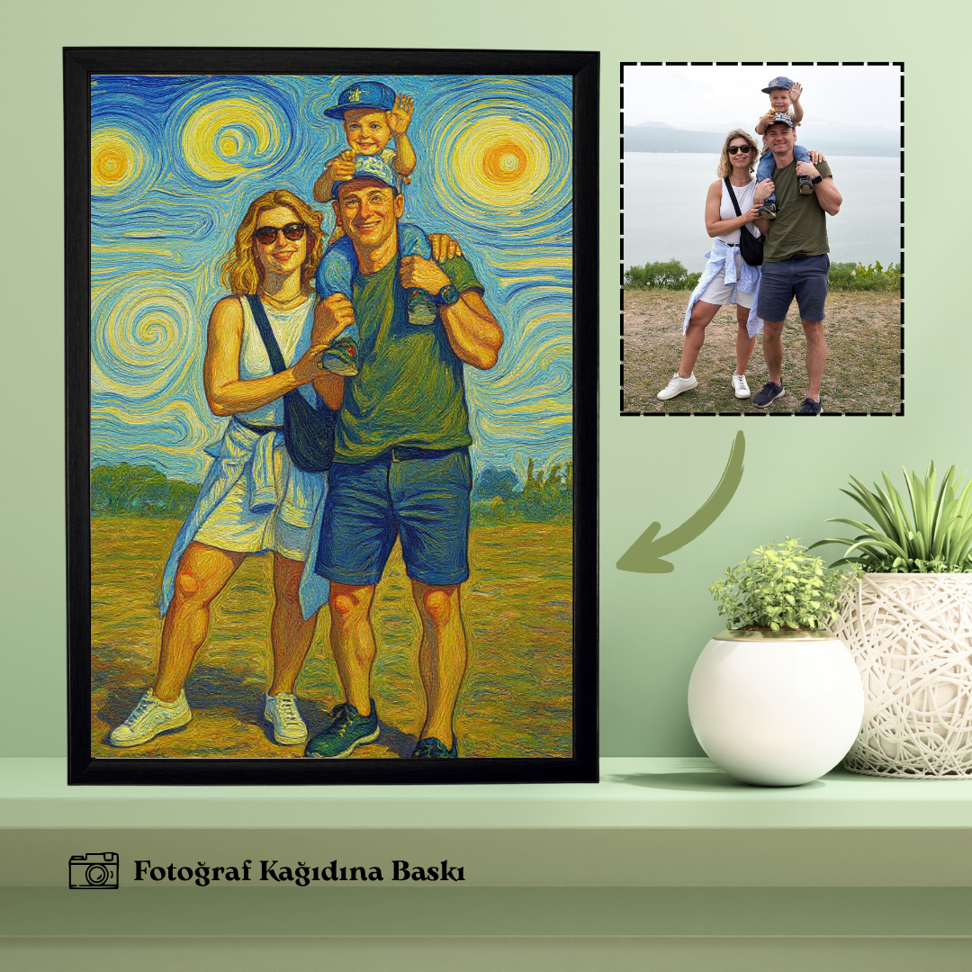 Van Gogh Temalı Ahşap Çerçeveli Karikatür Tablo