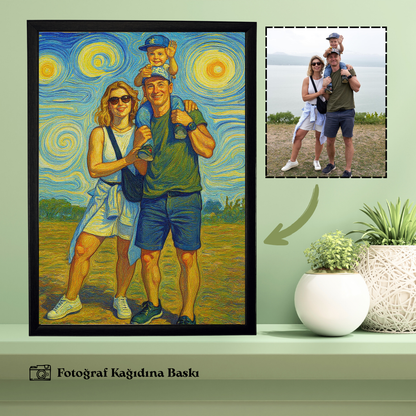 Van Gogh Temalı Ahşap Çerçeveli Karikatür Tablo