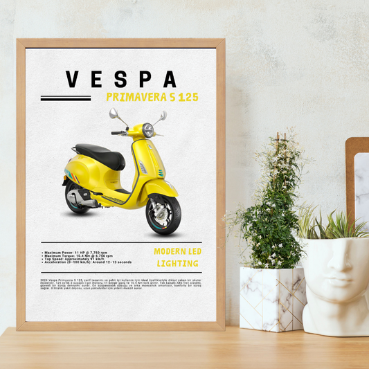 Vespa Primavera S 125 Tekli Ahşap Motosiklet Tablo