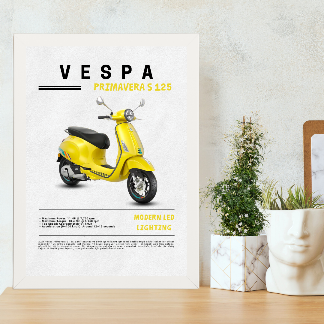 Vespa Primavera S 125 Tekli Ahşap Motosiklet Tablo