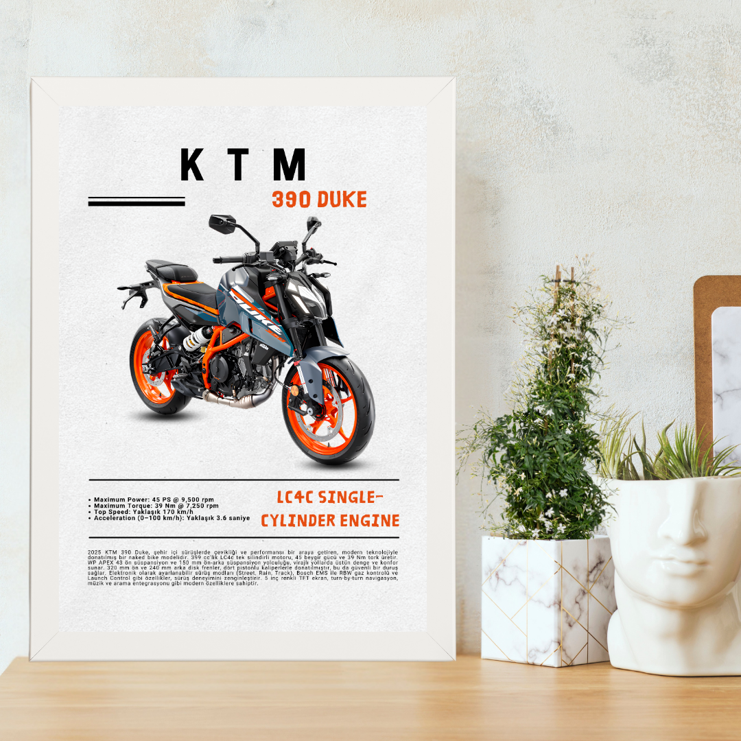 KTM 390 Duke Tekli Ahşap Motosiklet Tablo