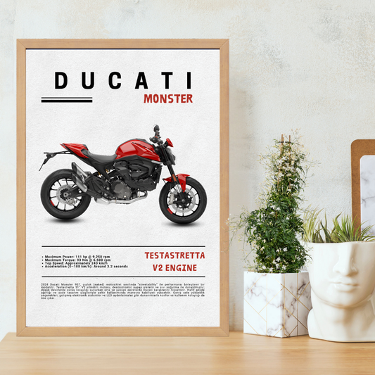 Ducati Monster Tekli Ahşap Motosiklet Tablo