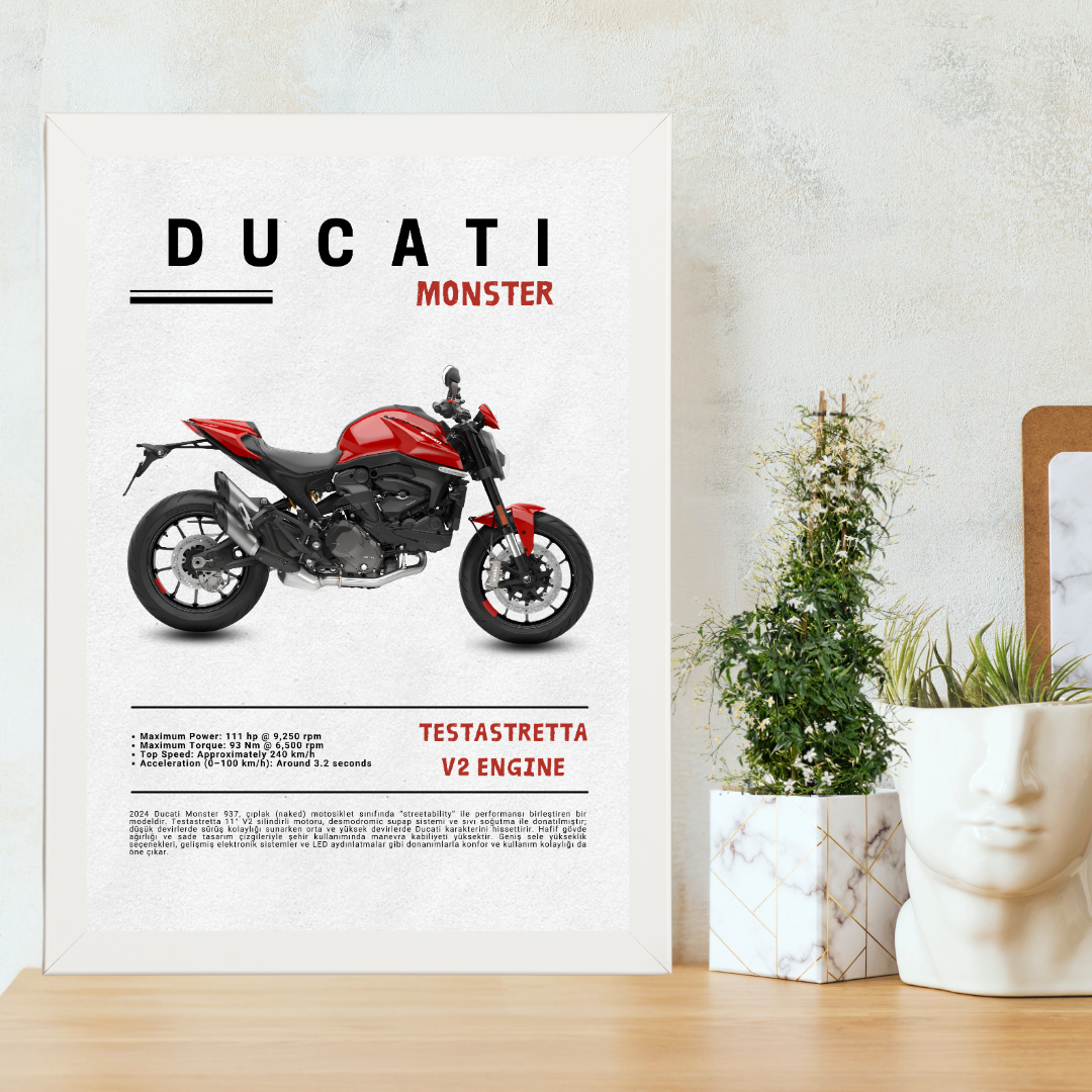 Ducati Monster Tekli Ahşap Motosiklet Tablo