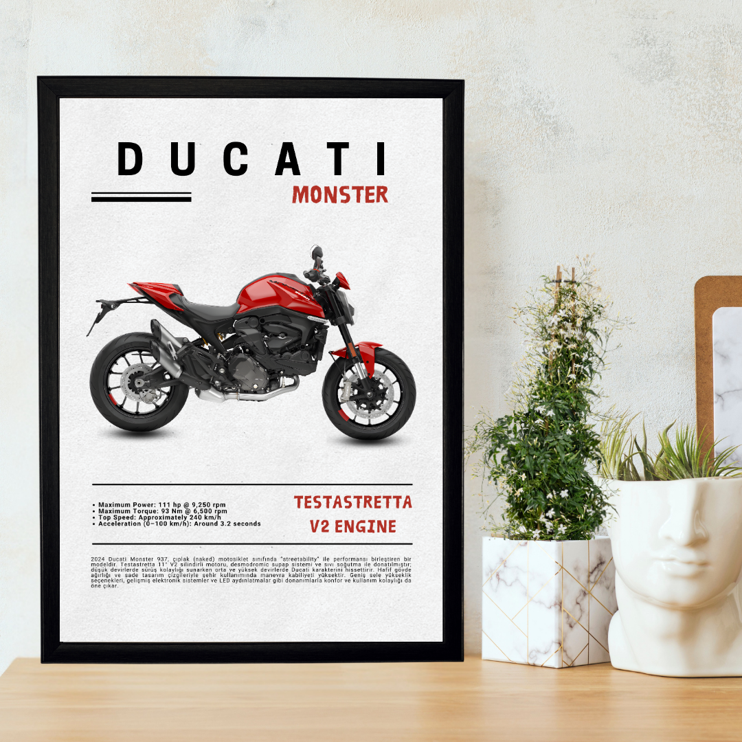 Ducati Monster Tekli Ahşap Motosiklet Tablo