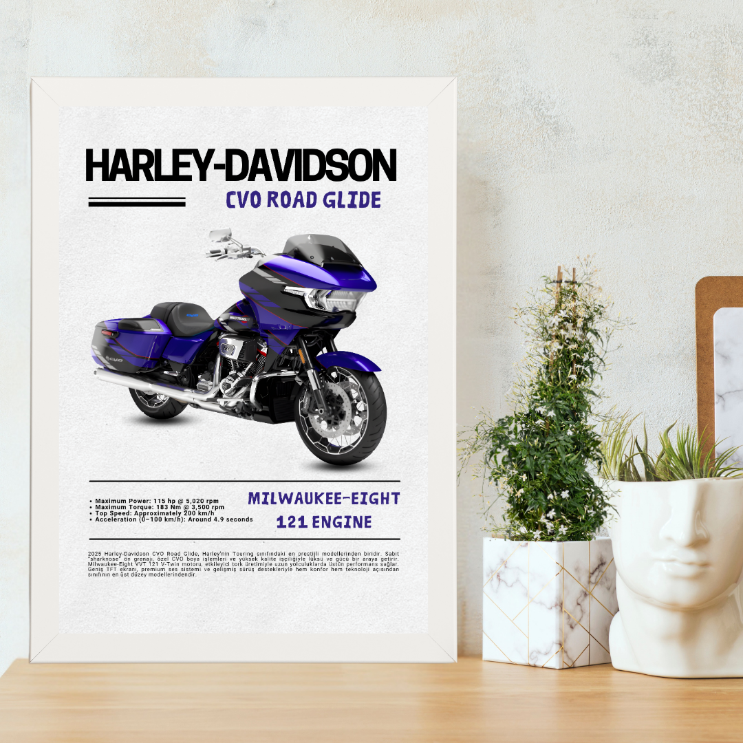 Harley Davidson-Cvo Road Glide Tekli Ahşap Motosiklet Tablo