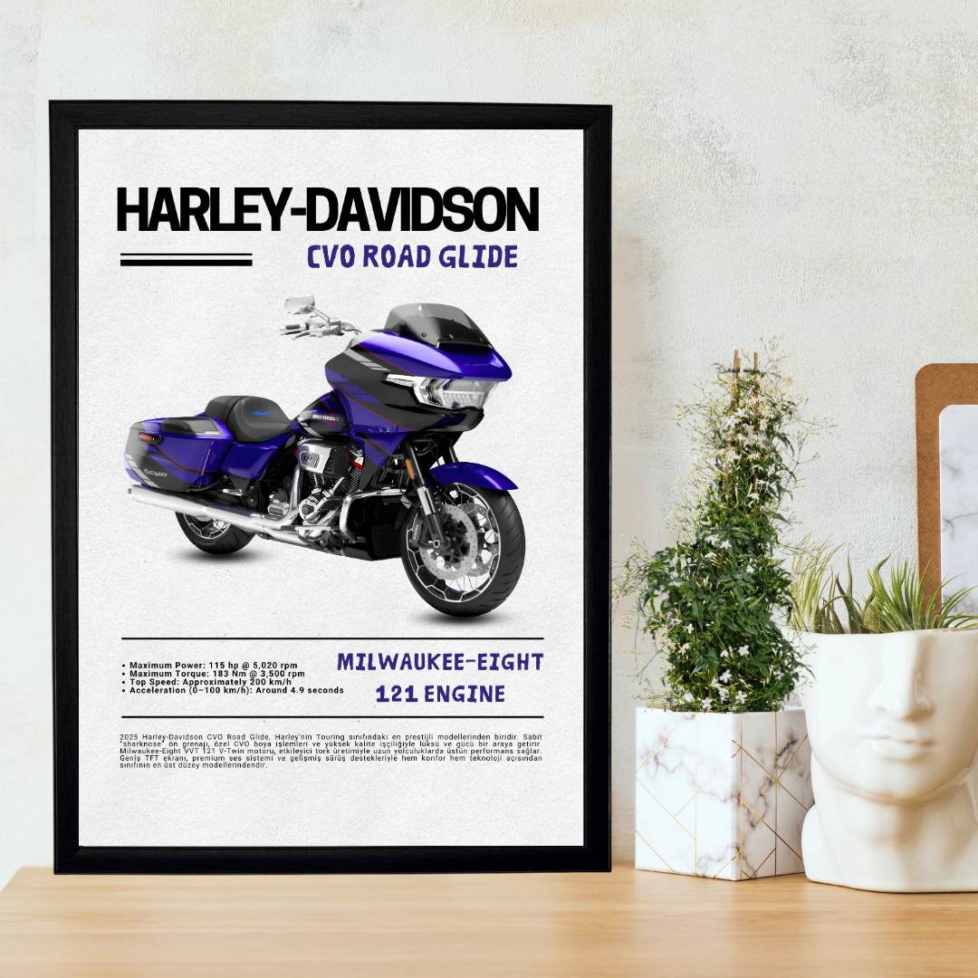 Harley Davidson-Cvo Road Glide Tekli Ahşap Motosiklet Tablo
