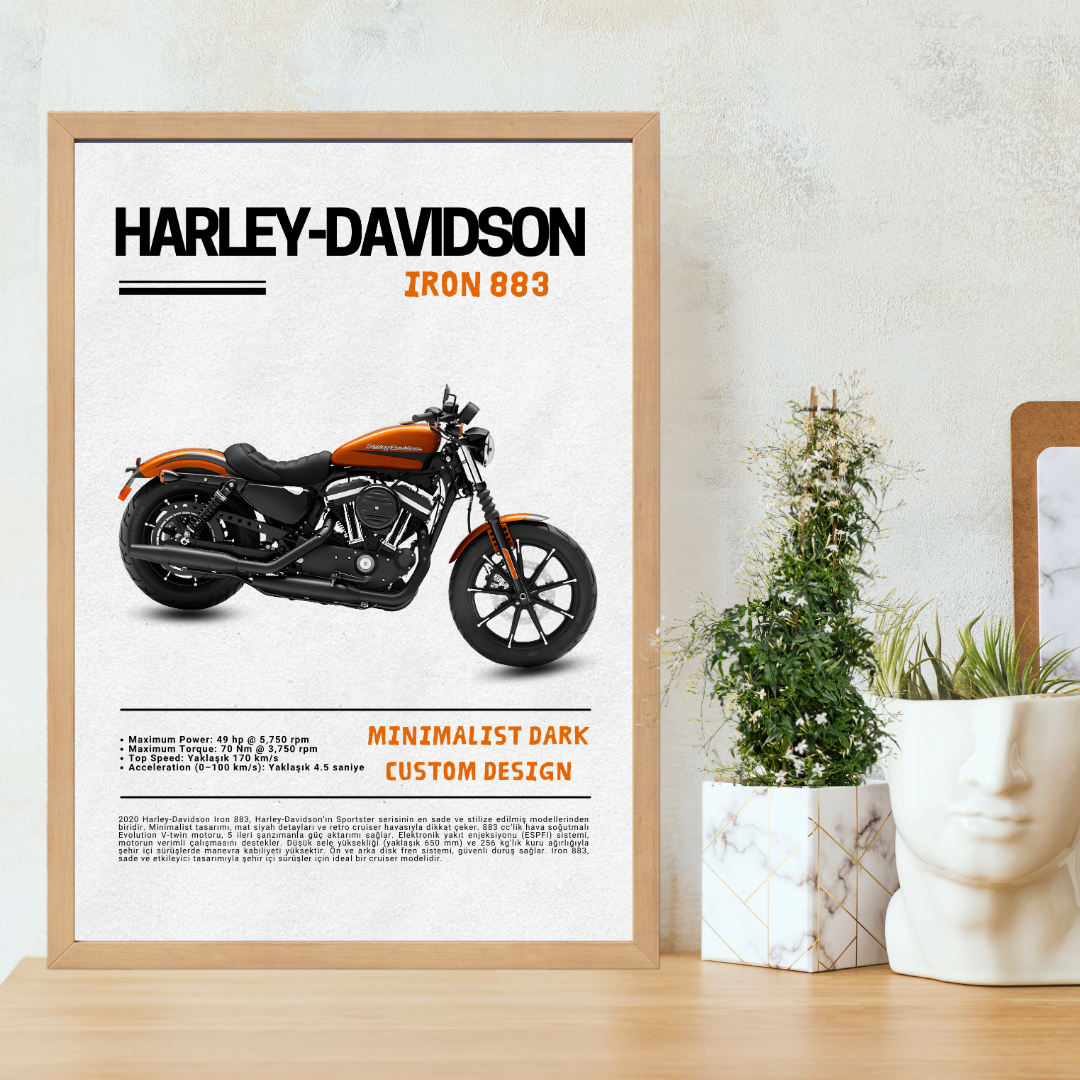 Harley Davidson-Iron 883 Tekli Ahşap Motosiklet Tablo