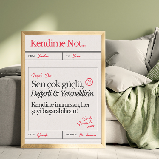 Kendime Not Ahşap Çerçeve Oda-Mutfak Tablosu