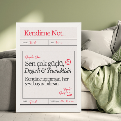 Kendime Not Ahşap Çerçeve Oda-Mutfak Tablosu