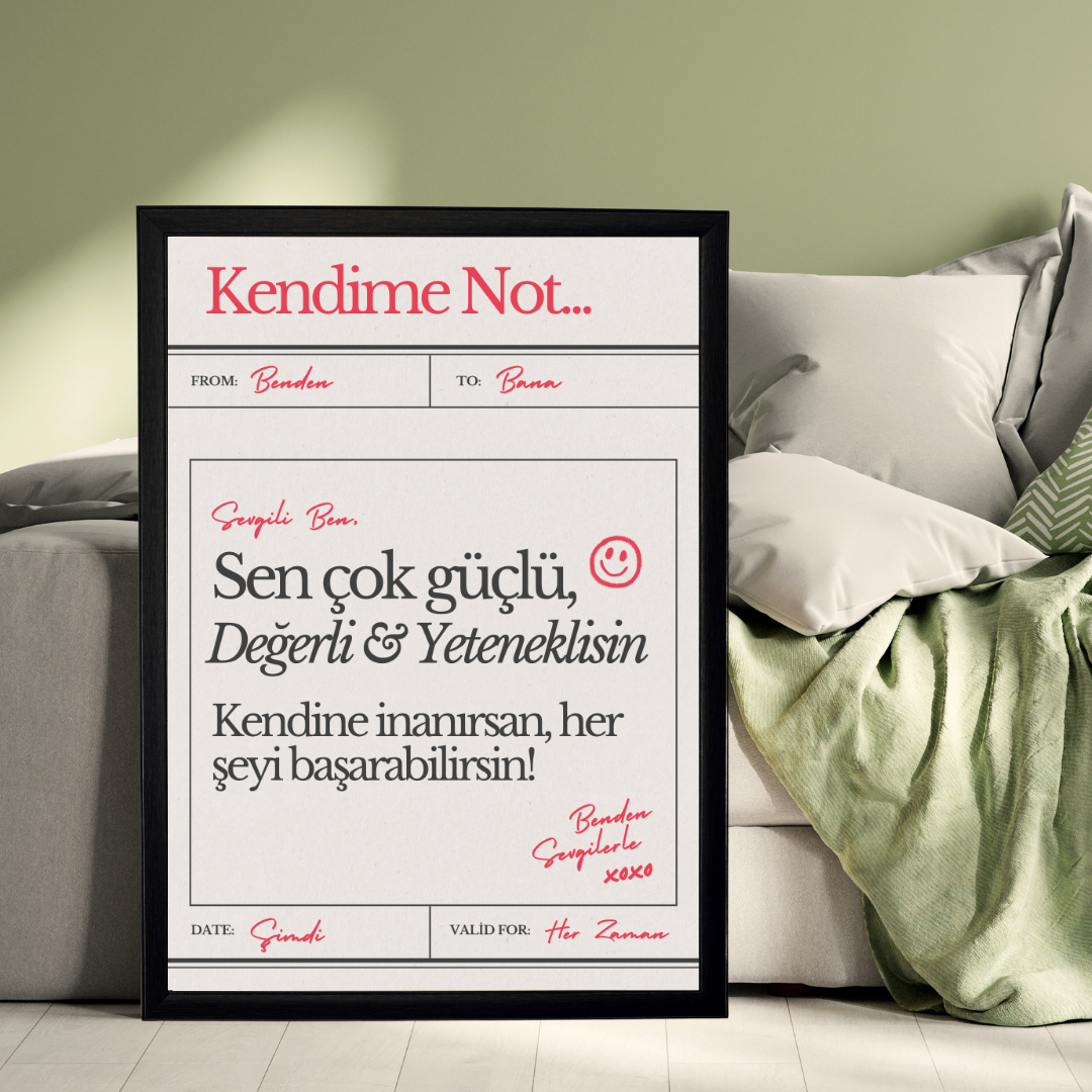 Kendime Not Ahşap Çerçeve Oda-Mutfak Tablosu