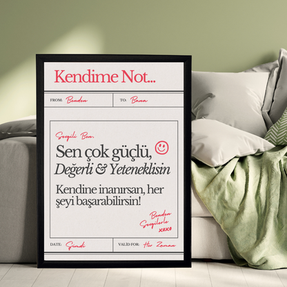 Kendime Not Ahşap Çerçeve Oda-Mutfak Tablosu