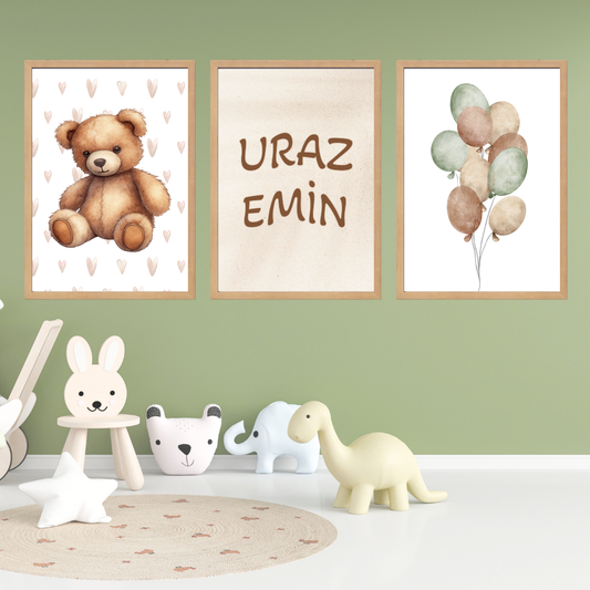 Ayıcıklı 3'lü Set Çocuk Odası İsimli Tablo