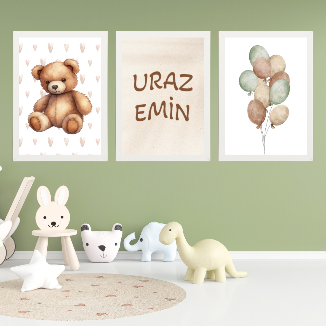Ayıcıklı 3'lü Set Çocuk Odası İsimli Tablo