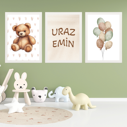 Ayıcıklı 3'lü Set Çocuk Odası İsimli Tablo