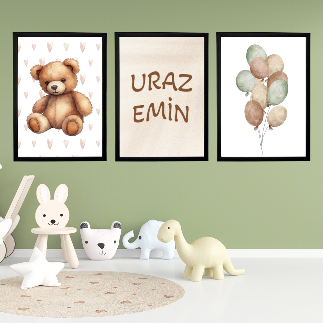 Ayıcıklı 3'lü Set Çocuk Odası İsimli Tablo