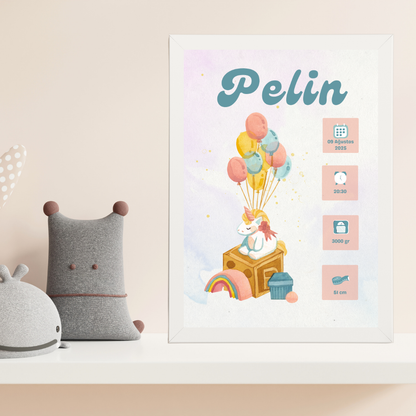 Unicorn Tekli Çocuk Odası Doğum Tablosu (kişiye özel)