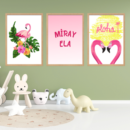 Flamingolu 3'lü Set Çocuk Odası İsimli Tablo