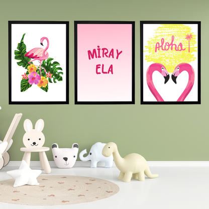 Flamingolu 3'lü Set Çocuk Odası İsimli Tablo