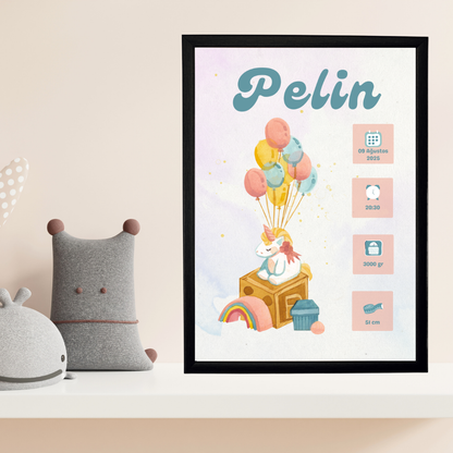 Unicorn Tekli Çocuk Odası Doğum Tablosu (kişiye özel)