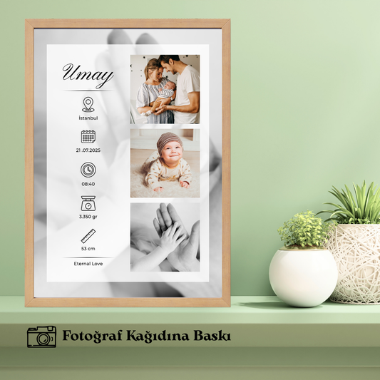 Bebeklerin Doğumuna Özel Tekli Anı Tablosu (fotoğraflı)