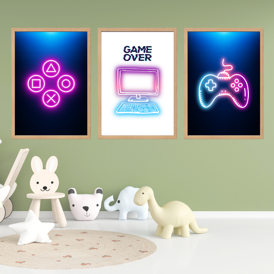 Game Over 3'lü Set Çocuk Odası Tablo