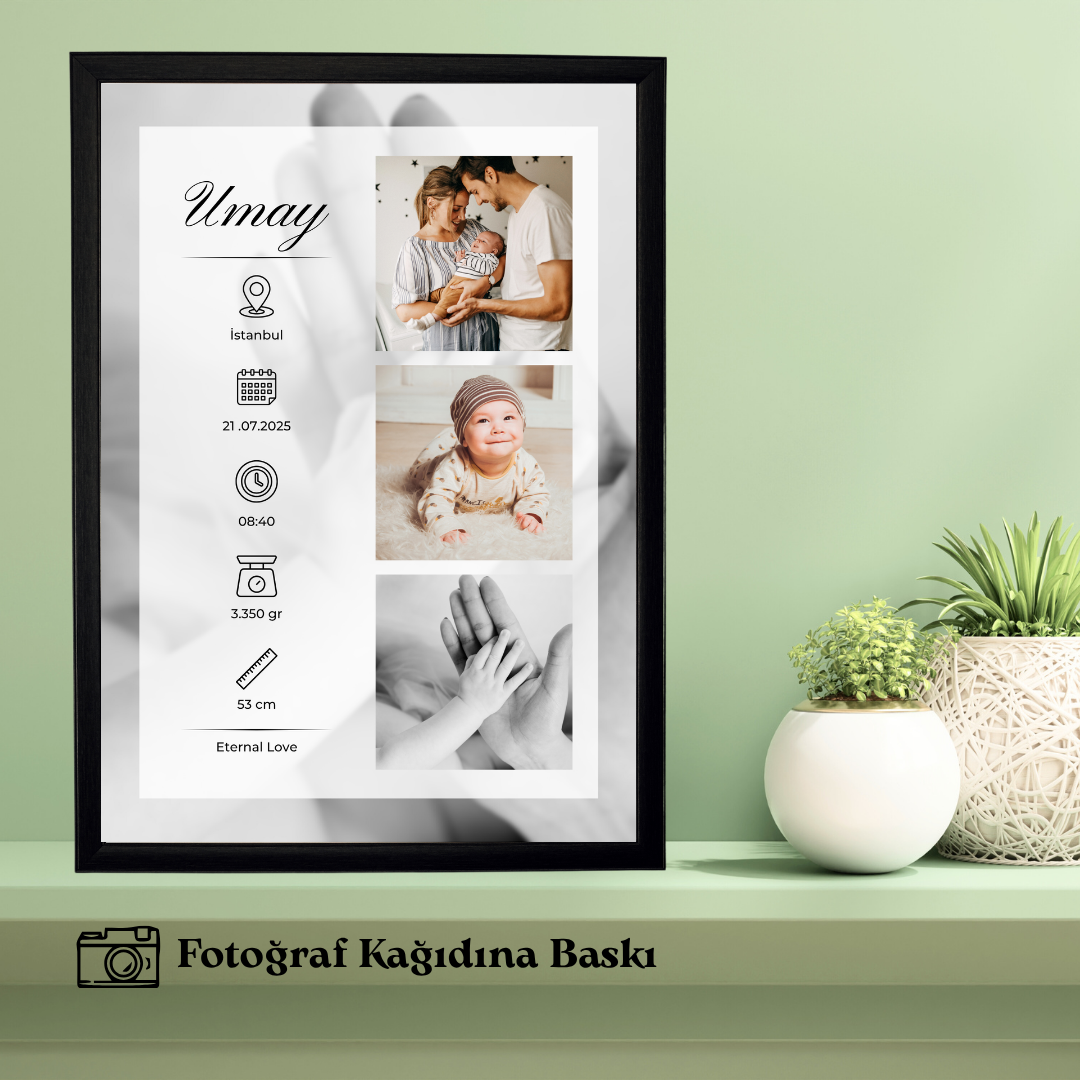 Bebeklerin Doğumuna Özel Tekli Anı Tablosu (fotoğraflı)