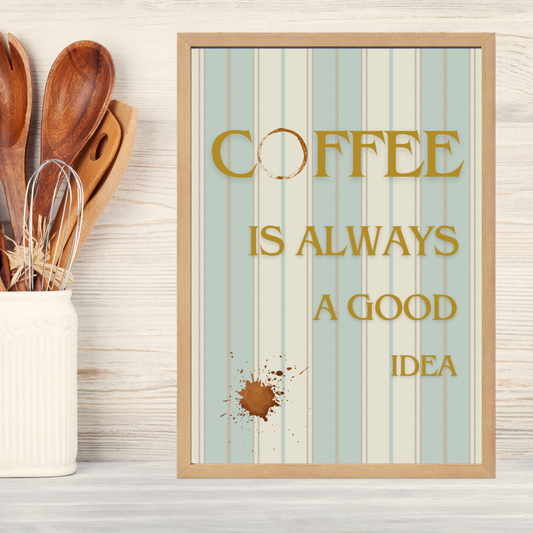 Coffee Ahşap Çerçeve Oda-Mutfak Tablosu