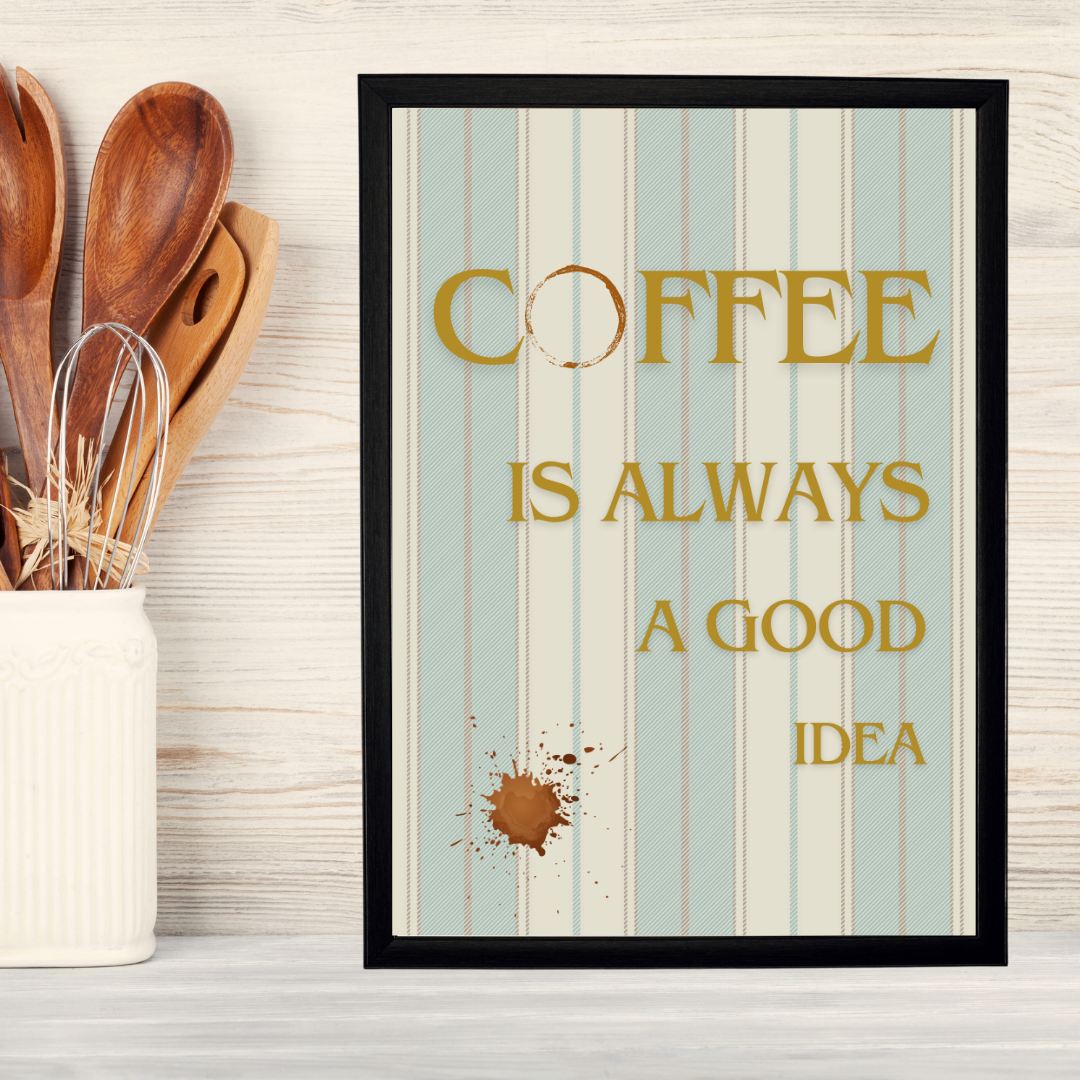Coffee Ahşap Çerçeve Oda-Mutfak Tablosu