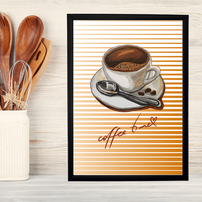 Coffee Time Ahşap Çerçeve Oda-Mutfak Tablosu