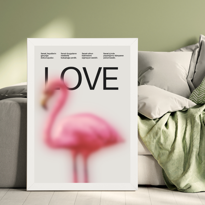 Flamingo ve Aşk Ahşap Çerçeve Oda-Mutfak Tablosu