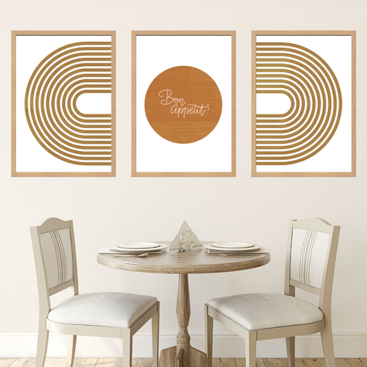 Bon Appetit 3'lü Set Ahşap Çerçeve Oda-Mutfak Tablosu