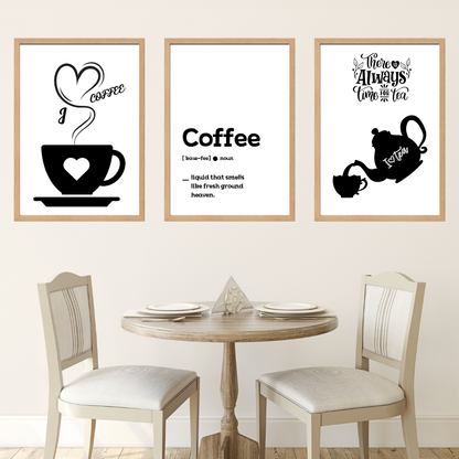 Coffee 3, 3'lü Set Ahşap Çerçeve Oda-Mutfak Tablosu