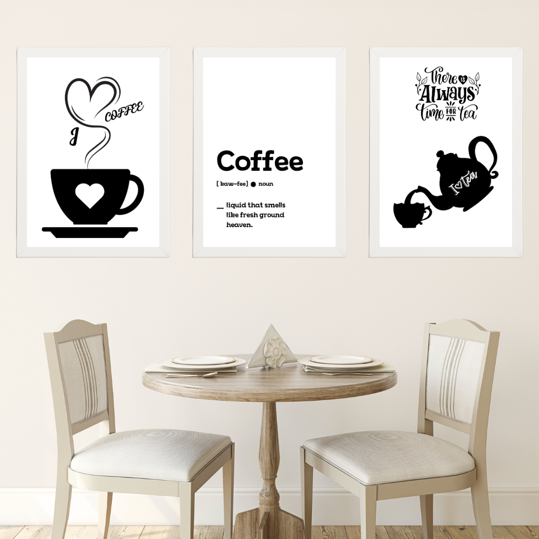 Coffee 3, 3'lü Set Ahşap Çerçeve Oda-Mutfak Tablosu