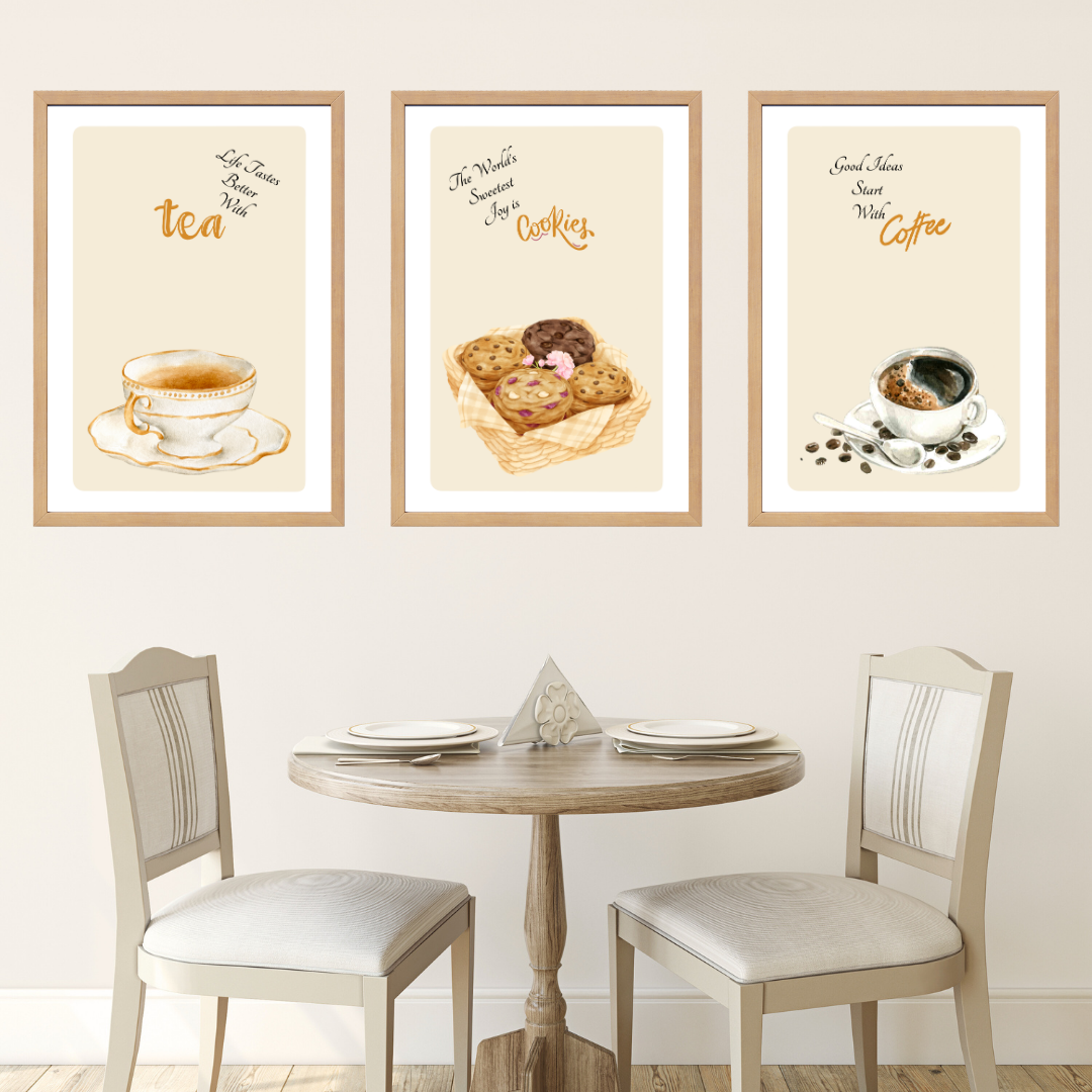 Çay Seti 3'lü Set Ahşap Çerçeve Oda-Mutfak Tablosu