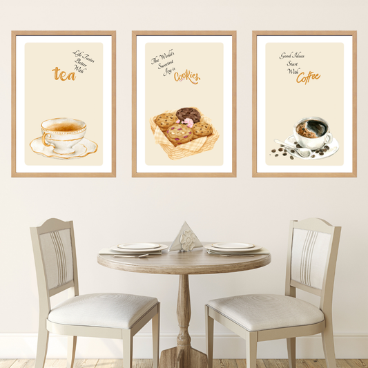 Çay Seti 3'lü Set Ahşap Çerçeve Oda-Mutfak Tablosu