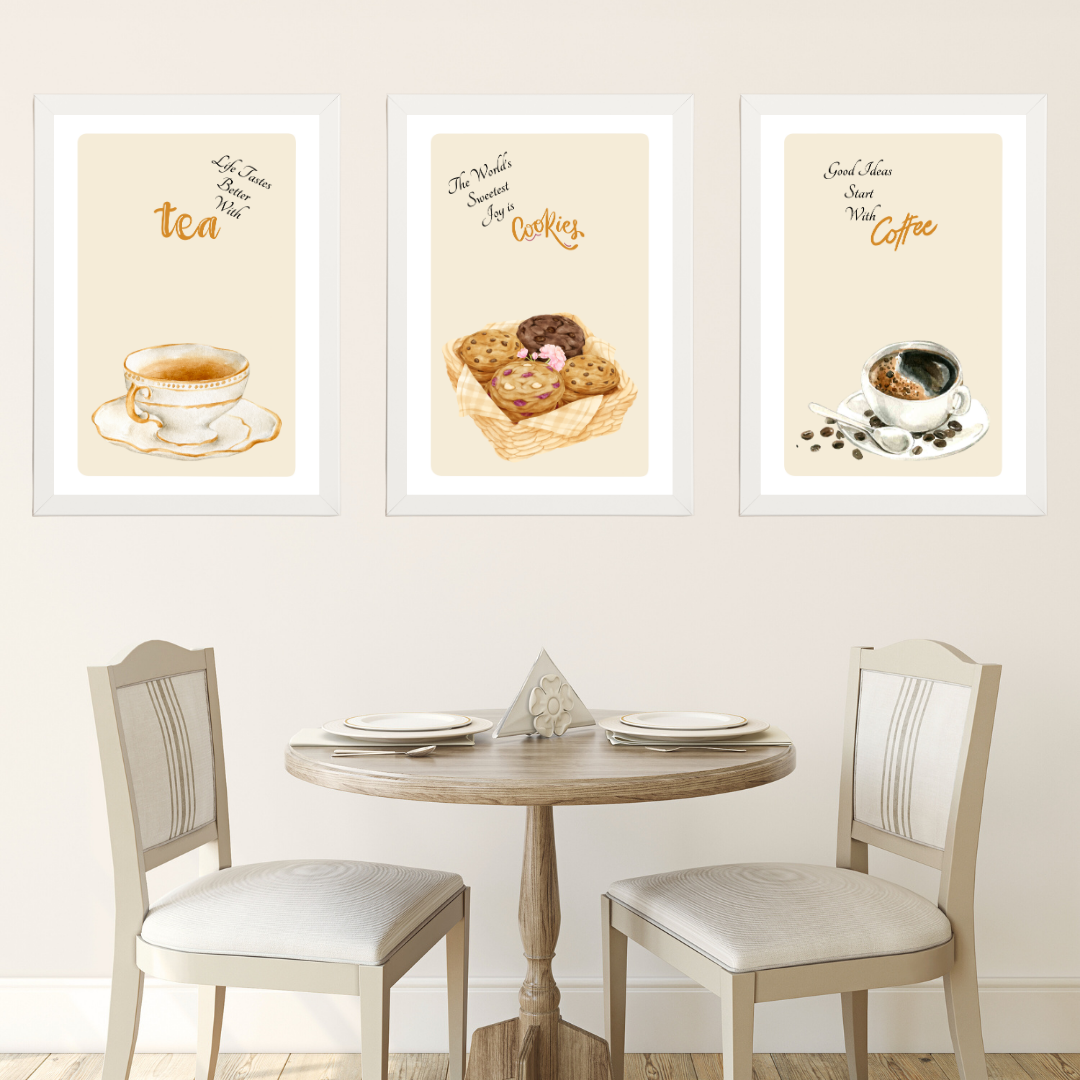 Çay Seti 3'lü Set Ahşap Çerçeve Oda-Mutfak Tablosu