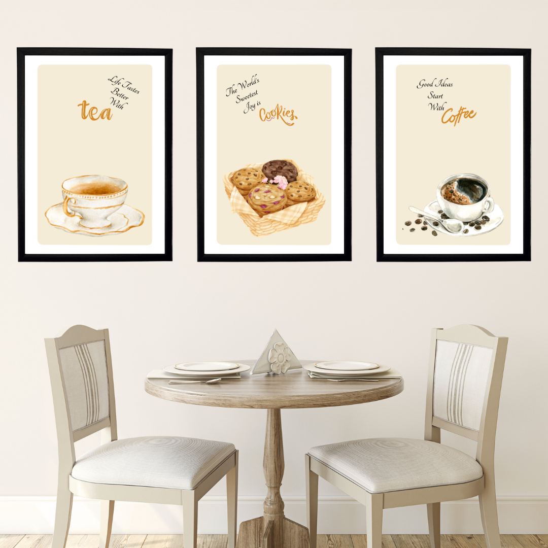 Çay Seti 3'lü Set Ahşap Çerçeve Oda-Mutfak Tablosu