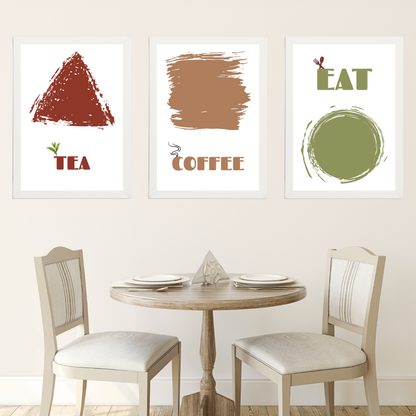 Coffee-Tea 3'lü Set Ahşap Çerçeve Oda-Mutfak Tablosu