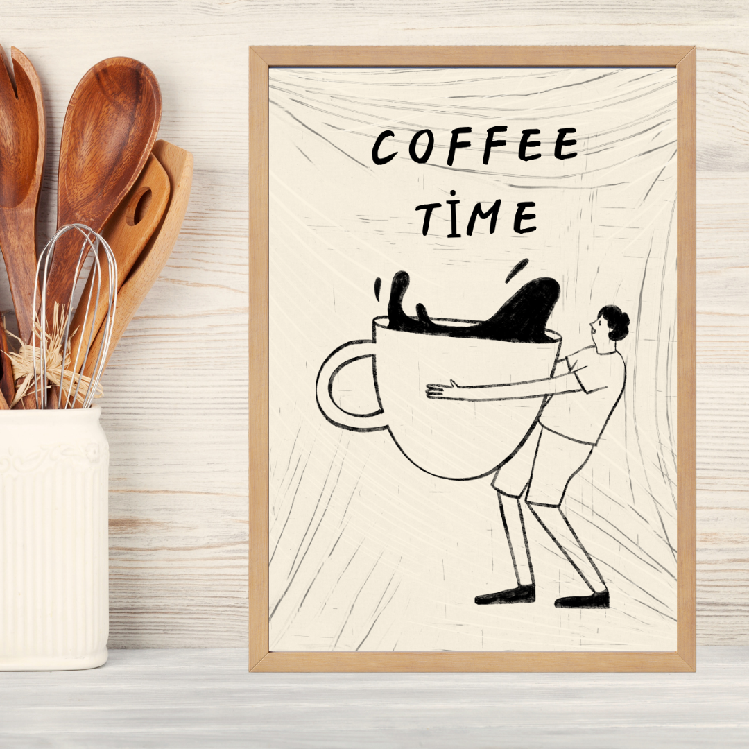Coffee 3 Ahşap Çerçeve Oda-Mutfak Tablosu