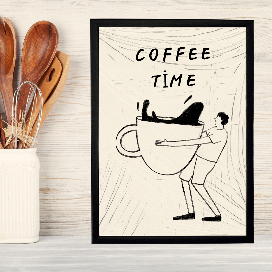 Coffee 3 Ahşap Çerçeve Oda-Mutfak Tablosu