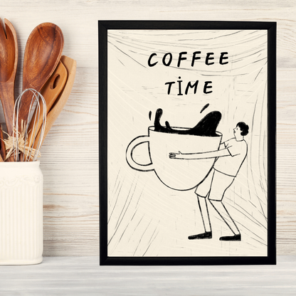 Coffee 3 Ahşap Çerçeve Oda-Mutfak Tablosu