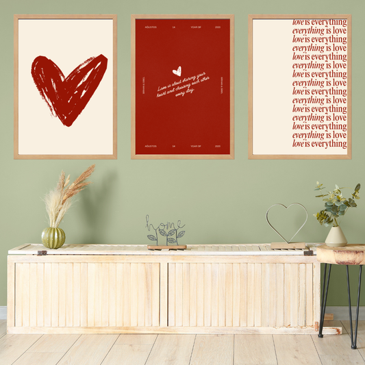 Love is 3'lü Set Ahşap Çerçeve Oda-Mutfak Tablosu