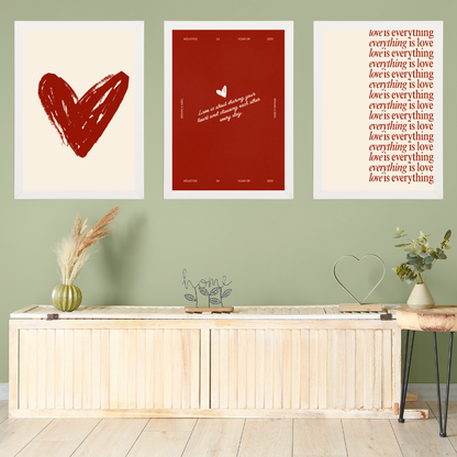 Love is 3'lü Set Ahşap Çerçeve Oda-Mutfak Tablosu