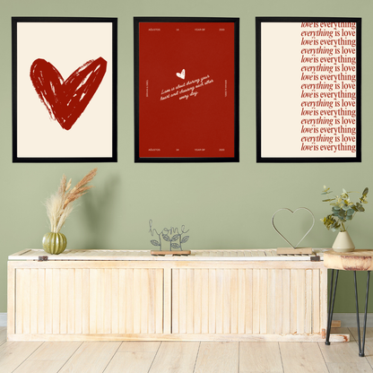 Love is 3'lü Set Ahşap Çerçeve Oda-Mutfak Tablosu