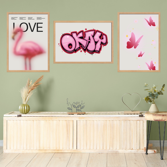 Okey Love 3'lü Set Ahşap Çerçeve Oda-Mutfak Tablosu