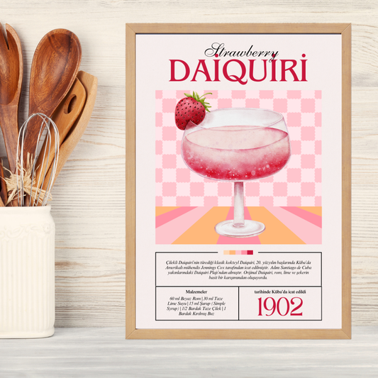 Strawberry Daiquiri Ahşap Çerçeve Oda-Mutfak Tablosu